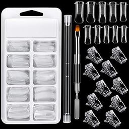 Rubyface Poly Gel Quick Building Nail Set,100Pcs False Nail Mold Clear Nail Extension Form Tips,10 Nail Tips Clip And 1Pcs Dual-Ended Poly Extension Brush Picker For Polygel Extension,Home Salon-image-55