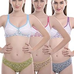 Women Cotton 3 Bras 3 Panty Set Lingerie for Lingerie Set for Women Bra Panty Set for Women Babydolls Lingerie for Lingerie Multi-Color-image-96