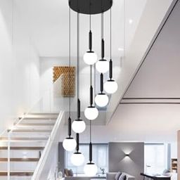 Avior Spiral Shape Long Chandelier for Staircase, Double Height Jhoomar Hanging Light for Banquet Hall Ceiling, Lamps for Living Room, Restaurant (9 Lights Round Cluster, 7.5 Feet Height)-image-1
