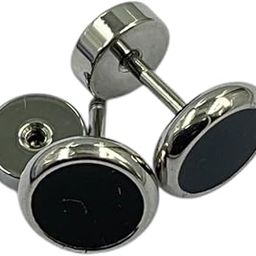 Classic Round Cufflinks, Black and Silver, Metal Formal Wear Accessory-image-4