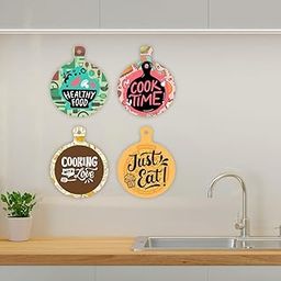 CVANU Healthy Food| Cook Time| Cooking with Love| Just Eat Quote Printed MDF Wall Hanging Plaque for Wall Decor (4pcs) (8inchX6.5inch)_W122-image-66