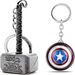Combo of Marvel Avengers Superhero Design Thor Hammer and Captain America Rotating Shield Design Key Chains, Pack of 2 Key Chain, Multicolor-16