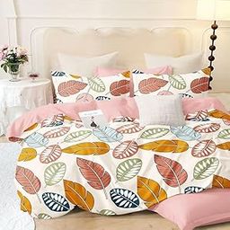 YaAkholic 280 TC Luxurious Glace Cotton Duvet Cover/Comforter Cover/Rajai Cover/Blanket Cover/Quilt Cover Queen Size 90"X90" Inches (Multi Leaf for Double Bed)-image-101
