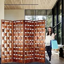 generic Store Crafts Wooden Room Divider for Living Rooms 6 Feet Wood Partition Wall Divider, Wooden Screen Separator 4 Wall Panel Wooden Room Partition Bedroom, Office, Restaurant, Kitchen Pooja Room-picture-28