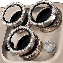 YWXTW Designed for iPhone 16 Pro/iPhone 16 Pro Max Camera Lens Protector Bling, [New Glitter Design] Individual Metal Tempered Glass Camera Cover Accessories Case Friendly (Desert Titanium)-image-23