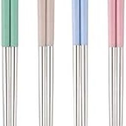 LISHONN 5 Pairs Chopsticks Reusable Dishwasher Safe, 9.6 inch/24.3cm Matte Non-Slip Fiberglass Chopsticks, Chinese Japanese Korean Chop Sticks, (Silicon ans Steel)-13