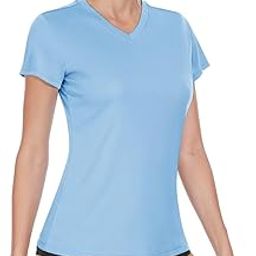 Women's Rash Guard Short Sleeve V Neck UPF 50+ Sun Protection Clothing Quick Dry UV SPF Swim Shirts, Waterfall Blue, Small-image-69