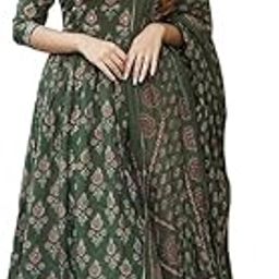 Women Viscose Rayon Anarkali Maternity and Nursing Kurta Set with Dupatta - Green Geometric Pattern, 3/4 Sleeves, Comfortable Fit-25