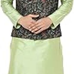 Men's Kurta Jacket Dhoti Set, Black Cotton Blend, Regular Fit Printed Mandarin Collar Long Sleeves-picture-10