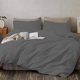 100% Brushed Microfiber Duvet Cover Set - King Size Bed Duvet Cover (92”x 106”) with 2 Pillow Covers | Machine Washable & Hypoallergenic Duvet Cover | Wrinkle Free-Dark Grey-5