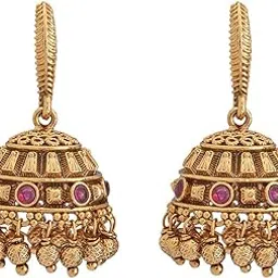 kushal's Fashion Jewellery Ruby Gold Polished Antique Fish Hook Earrings| Best For Bride, Bridemaids & Special Occasion | Antique Jhumkas For Women - 437706-picture-37