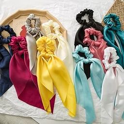 DHANABAPA Set of 6 Ribbon Scarf Scrunchies, Anti Hair Breakage, Stylish Scrunchy for Girls, Women, Hair Ties, gift for Sister, Friend, Headband Hair Ties - Multicolor.-image-24