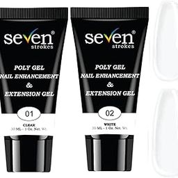 SEVEN STROKES Poly Nail Gel: 30ML Strong Builder for Nails, Color for Extension, Multifunctional Strengthener Hard Gels, Long-Lasting, Easy-to-go Manicure Supplies for DIY at Home Salon-VIP (CLEAR + WHITE)-image-80
