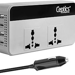 Ceptics 200W Car Laptop Charger/car Inverter with 2X Universal Outlet with SmartVoltage™ Technology, 12V DC to 220V-AC with 18 Months Warranty, 18W 2 USB-A, 2 USB-C with 18W QC 3.0 - Grey-24