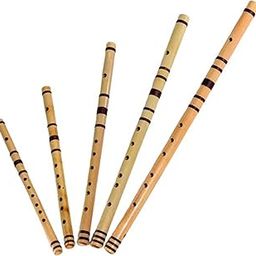 Gold Rush Flute Five Pieces Middle Scale Bamboo Flute Set For Flute Players Including C+C#+D+D#+E Scale Indian Professional Flute Medium (BANSURI) Size Normal Flute Color Yellow & Brown (FPS1703)-image-9