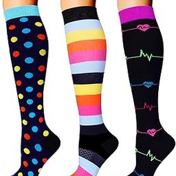 3 Pairs Graduated Medical Compression Socks for Women Men 20-30mmhg Knee High Fun Stockings for Running Sports Athletic Nurse Travel Pregnancy Swelling-image-8