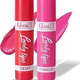 Glam 21 Moisturizing Lip Balm|Fruit Extract & Infused Active Ingredients|16 Hour Water Locking Formula|(Pack of 2) 01-Cherry & 02-Strawberry-6