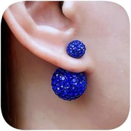Crystal Rhinestone Double Ball Stud Earrings Fireball Disco Ball Pave Beads Earrings Hypoallergenic Jewelry for Women, 16mm × 8mm-image-42