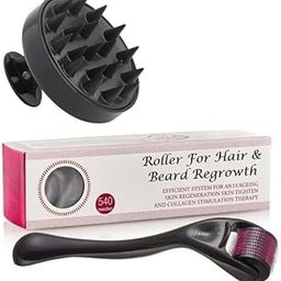 LIMTAS Roller For Hairr & Beard Regrowth with 540 Titanium Alloy Needles and , Promotes Beard Growth, Hairr Regrowth & Reduces Acne Scars, Safe & Effective To Use with Round Hairr Scalp Manual Massager Shampoo Hairr Brush Set of 2- Multi-Colour-9