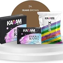 Kadam Pakka Rang Fabric Dye for Clothes Permanent, Cloth Dye Powder, Fabric Dye Clothes, Dye for Faded Jeans, 10 sachets of Shade 24 Jeans Brown Colour with 5 sachets of DyFix Colour Fixer-11
