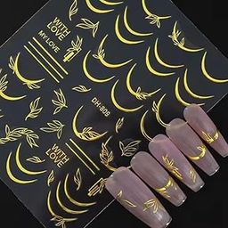 ENZAMOL 3D Gold Nail Stickers Metallic Gold Nails Decoration Stickers Manicure Products Nail's Accessories for Women Nail Decor Accessories Manicure Stick On Sticker for Women Wedding, Party-picture-0