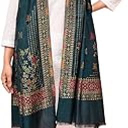 Kala Maiosn Modal Silk Shawl, Abstract Woven Kaani Design, Teal Color with Floral and Zari Embroidery, Lightweight and Soft-picture-16