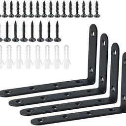 DIANZHU Floating Shelf Brackets,Black Bracket for Shelves Heavy Duty L Wall Bracket Corner Brace,Joint Angle Bracket for Hanging Support,5x3 Inch(Pack of 4)-21