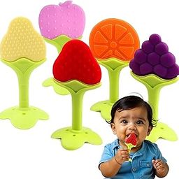 VIVATRA Fruit Shaped Teethers for Babies 6+ Months, BPA-Free Silicone Teething Toy for Infants, Natural Organic Freezer Safe & Soft Toys for Toddlers|Ideal Gift for Baby Girls & Boys | Set of 5-image-2
