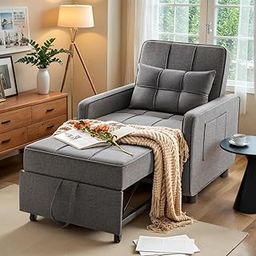 Eiraluxify SoloRest 1-Seater Sofa Cum Bed with Pull-Out Bed Extension | Single Convertible Lounge Chair with Cushion & Side Pocket | Compact Sofa Bed (Polyster, Dark Grey)-image-40