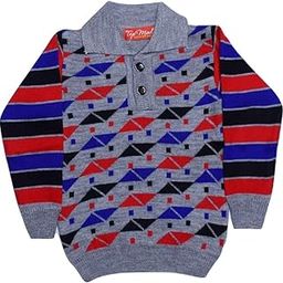 Polo Neck Woolen Sweater for Kids (Grey, 20)-image-6