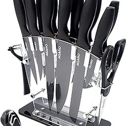 AGARO Grand 17Pcs Kitchen Knife Set with Acrylic Stand, High Carbon Stainless Steel, Professional Chef Knife Set for Kitchen, (13 Knifes + Acrylic Stand +Scissors +Peeler & Knife Sharpener, Black)-image-40