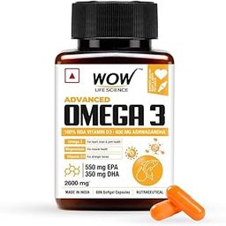 WOW Life Science Advanced Omega 3 Capsule for Men and Women with 100% RDA Vitamin D, Ashwagandha, Magnesium, Vitamin B6 & B12 |For Muscle, Joints, Heart & Cognitive Support -2600mg (550mg EPA:350mg DHA) – 60 Capsules-16