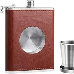 PROTOS INDIA.NET ™ Hip Flask with Collapsible Glass 250ml 8OZ Brown Shot Flask with Folding Shot Glass Stainless Steel for Men Women-image-2