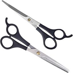SIYAA Professional Sharp Stainless Steel Hair Cutting Scissor With Thinning Scissor Set of 2 Pcs Hairdressing Styling Tool For Barber Salon, Home And Parlor Use, Silver (Pack of 1) M-25-23