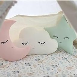 Decorative Moon Cloud Star Throw Pillows, Nursery Room Cushions, Pink Mint White, 3-Piece Set-image-92