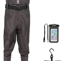 Bootfoot Chest Wader, 2-Ply Nylon/PVC Waterproof Fishing & Hunting Waders for Men and Women (Green and Brown)-image-49
