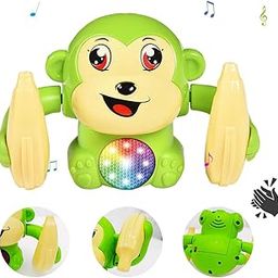 Wembley Dancing Monkey Musical Toy for Kids Baby Spinning Rolling Doll Tumble Toy with Voice Control Musical Light with Sensor - ISI Mark - Made in India-Green-12