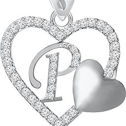 VSHINE Alphabet "P" Pendant initial Letter American Diamond Studded Pendant Locket with Silver Chain Rhodium Silver Plated Collection Fashion Jewellery for Women, Girls, Boys and men-VSP1669R-image-46