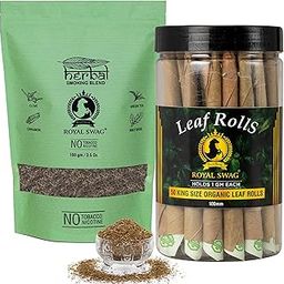 Royal Swag Tobacco & Nicotine Free Smoking Mixture With 100% Natural Herbal Smoking Blend 1 Pack -100gm With 100 MM King Size Tendu Palm Leaf Rolls Ready to Use Cones Jar Of 50 Pcs Pack-image-27
