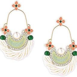 Green & Peach Dazzling Stones Cresent Ethnic Dangle Earring For Women -ZPFK16397-34