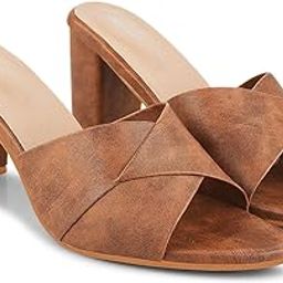 Criss Cross Suede Mules with Chunky Heel, Brown, Black, Tan-15
