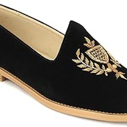 Men's Black Velvet Loafers with Golden Crest Embroidery | Stylish Ethnic & Formal Slip-On Shoes for Weddings & Parties-image-55