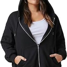 Fleece Full Sleeve Solid Women Plus Size Hooded Sweatshirt-image-1