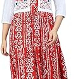 Women's Bandhani Print Rayon Round Neck 3/4 Sleeve Gown with Ethnic Pom-Pom Jacket (D_S_M_900159-Red-Large)-picture-43