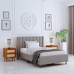 Ganpati Arts Sheesham Wood Emperor Upholstered Single Size Bed Without Storage and Tufted Headboard | Durable Wooden Single Bed Cot Palang for Bedroom, Hotels, and Home Furniture (Grey)-18