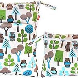 Damero 2pcs Pack Travel Baby Wet and Dry Cloth Diaper Organizer Bag, Green Forest-image-50