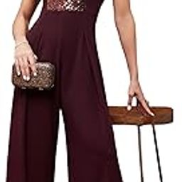 Women's Halter Neck Sleeveless Solid Pleated/Wide Leg Sequin Panelled Regular Length Jumpsuit-picture-28