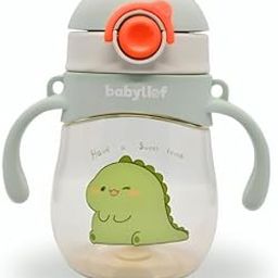 Babylief™ Soft Straw for 360° Drinking Sippy Water Bottle with Handles and Straps, Cartoon Animal Design (Mint Green)-picture-11
