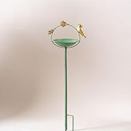 T H & G C Distress Green Garden Bird Bath | Golden Motif Mud Stick for Planters & Lawns | Mild Steel, Powder-Coated Outdoor Decor | 83.8x20x20 cm | Bird Feeder Bowl Stake-image-35