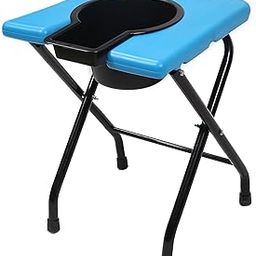 ASR SURGICAL Folding Elderly Disabled Men and Pregnant Women Stainless Steel Shower and Bathing Room Mobile Commode Chair (Blue)-image-2